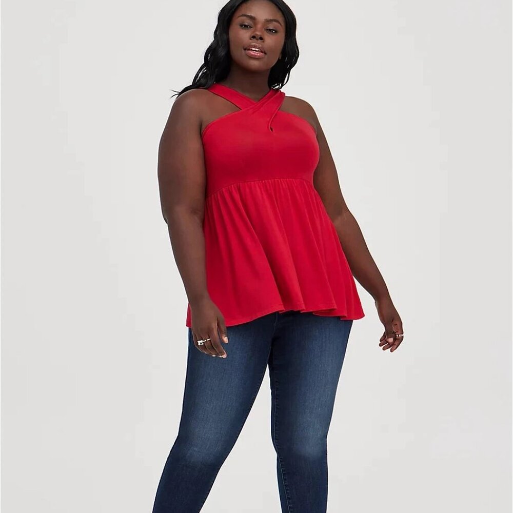 Torrid Red Surplice Babydoll Top 5X Super Soft Rayon Stretch Sleeveless NWT
